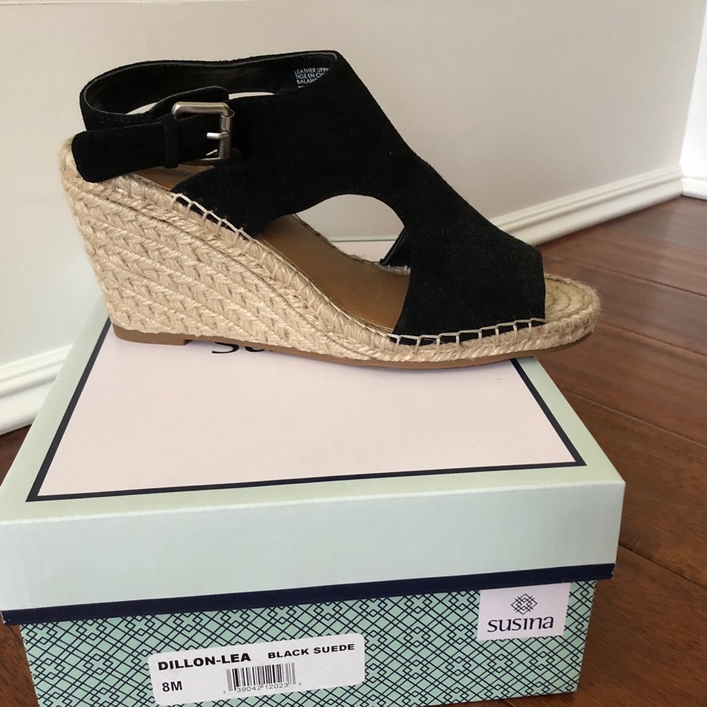 BLACK WEDGE SANDALS